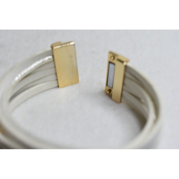 Maurices White Multi Layed Leather Feather Charm Rhinestone Magnetic Bracelet - Picture 3 of 3